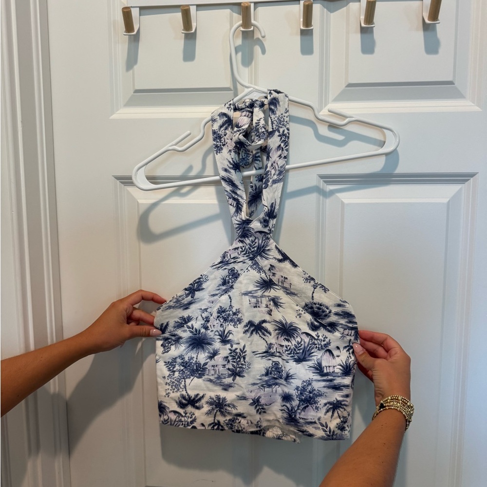 Abercrombie Blue & White Floral Halter Top